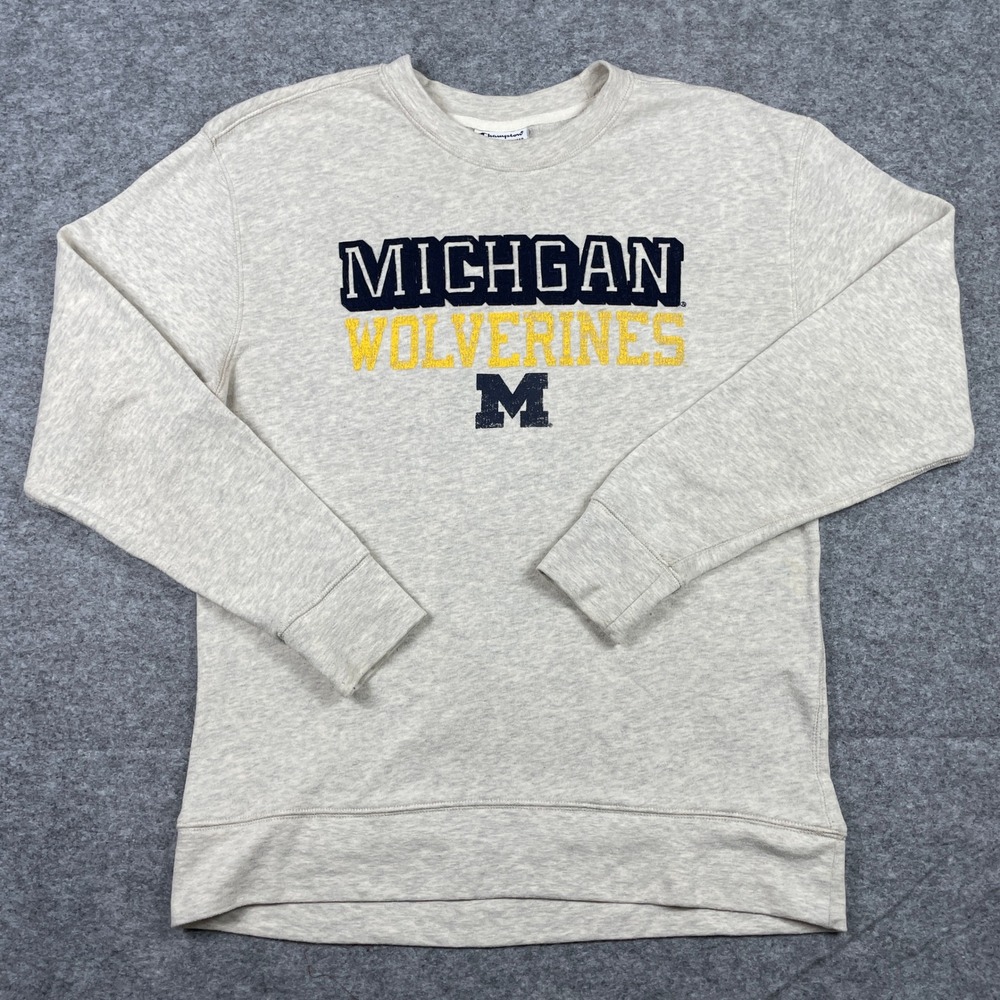 Michigan Wolverines Sweatshirt Mens Large Gray Champion Crewneck Pullover NCAA